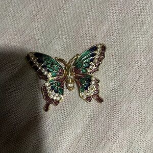 Vintage Worthington Austrian Crystal & Enameled Butterfly Brooch